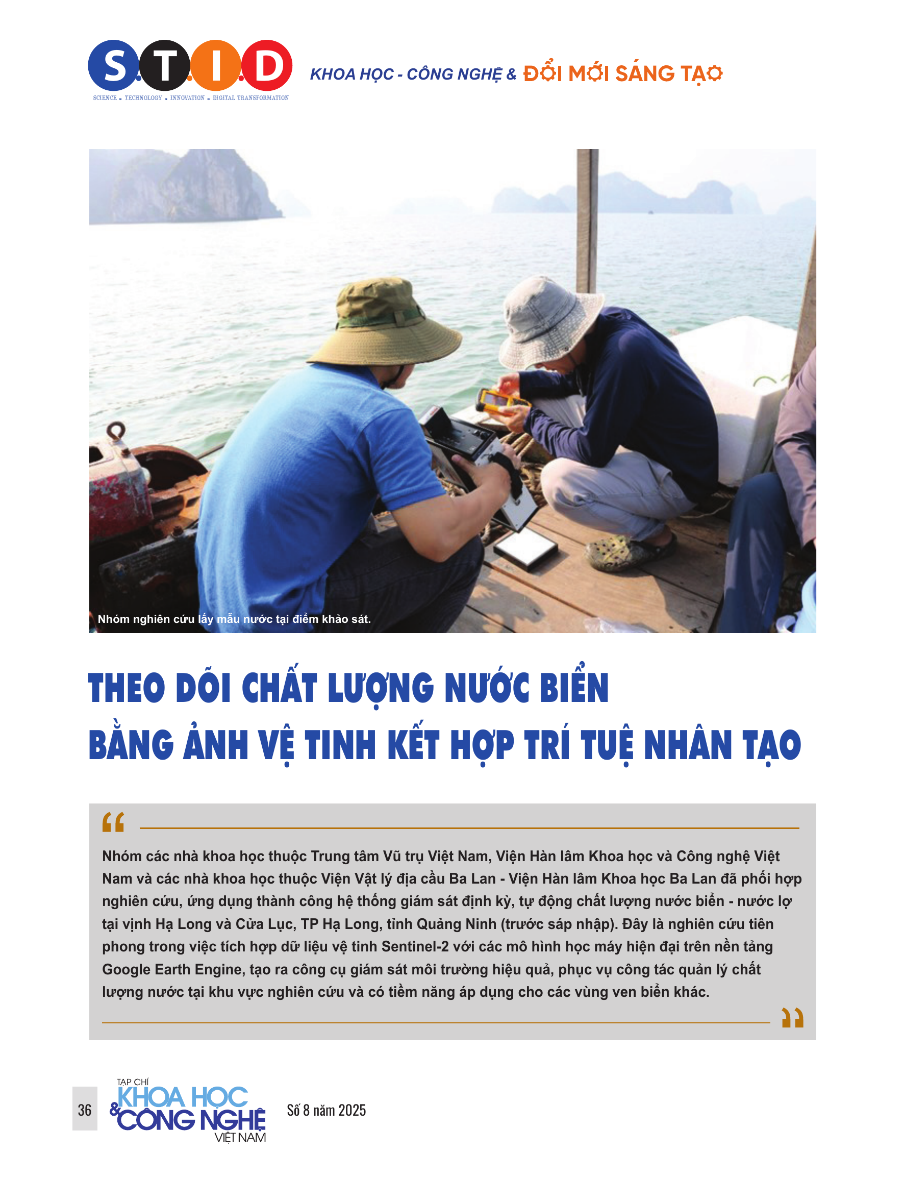 Theo dõi chất lượng nước biển bằng ảnh vệ tinh kết hợp trí tuệ nhân tạo