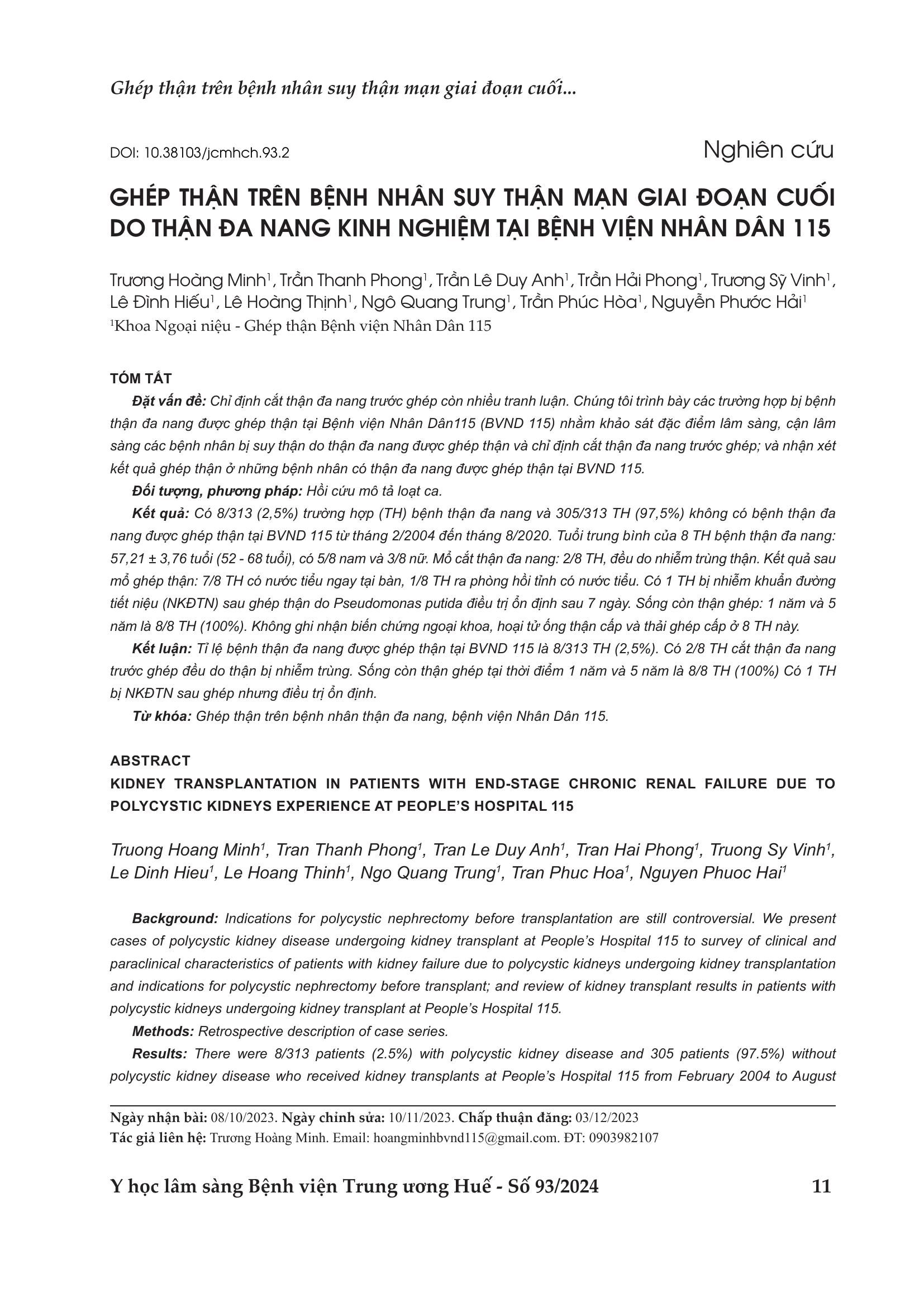 Kidney transplantation in patients with end-stage chronic renal failure due to polycystic kidneys experience at People’s Hospital 115