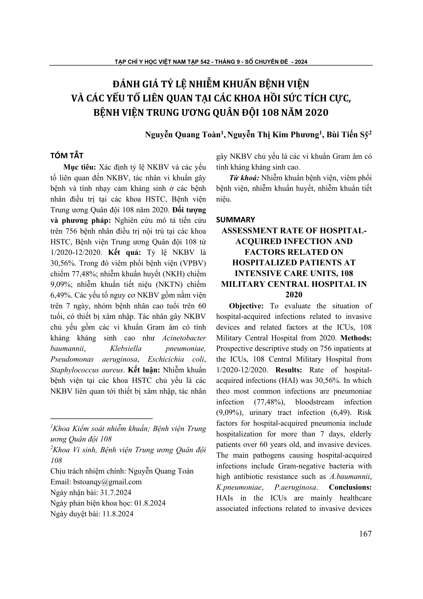 Đánh giá tỷ lệ nhiễm khuẩn bệnh viện và các yếu tố liên quan tại các khoa hồi sức tích cực, Bệnh viện Trung ương Quân đội 108 năm 2020