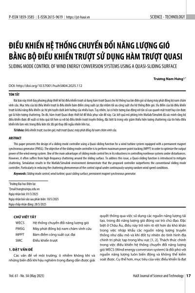 Điều khiển hệ thống chuyển đổi năng lượng gió bằng bộ điều khiển trượt sử dụng hàm trượt quasi