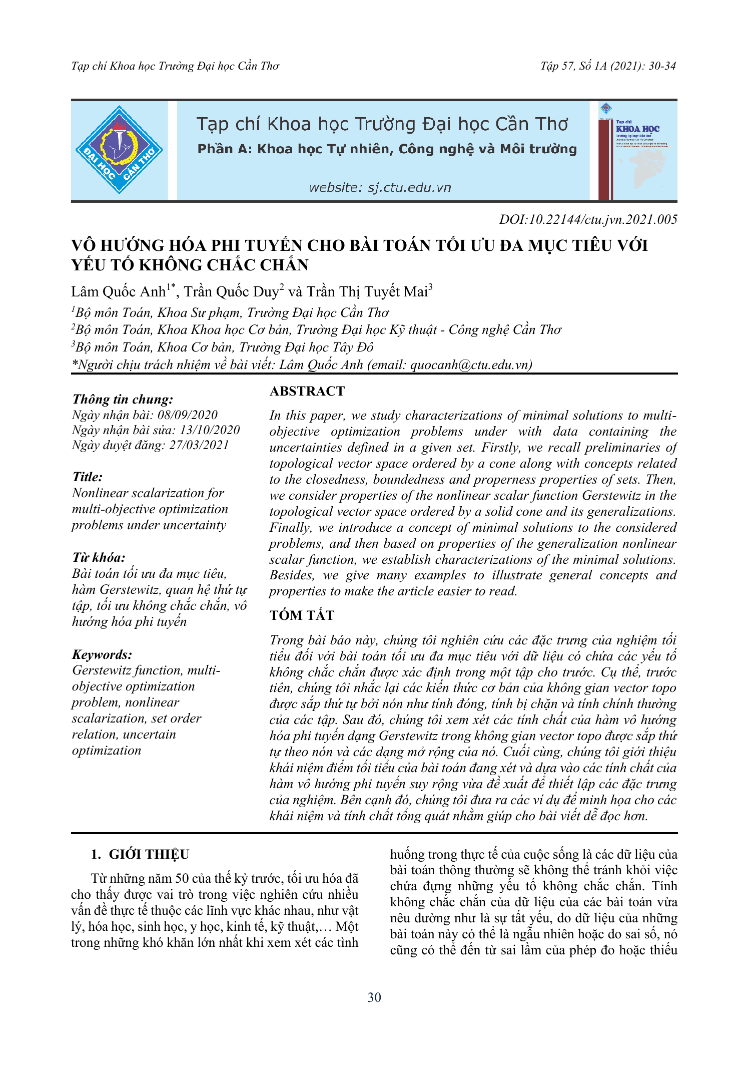 Vô hướng hóa phi tuyến cho bài toán tối ưu đa mục tiêu với yếu tố không chắc chắn