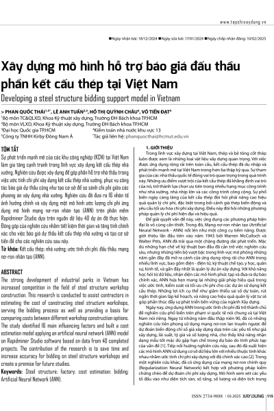 Xây dựng mô hình hỗ trợ báo giá đấu thầu phần kết cấu thép tại Việt Nam