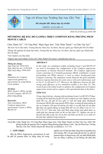 Mô phỏng hệ đầu dò gamma triệt Compton bằng phương pháp Monte Carlo