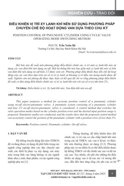 Điều khiển vị trí xy lanh khí nén sử dụng phương pháp chuyển chế độ hoạt động van dựa theo chu kỳ