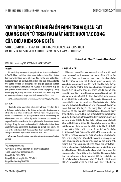 Xây dựng bộ điều khiển ổn định trạm quan sát quang điện tử trên tàu mặt nước dưới tác động của điều kiện sóng biển