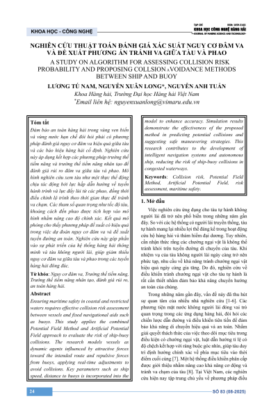 Nghiên cứu thuật toán đánh giá xác suất nguy cơ đâm va và đề xuất phương án tránh va giữa tàu và phao