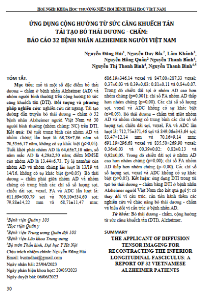 Ứng dụng cộng hưởng từ sức căng khuếch tán tái tạo bó thái dương - chẩm: báo cáo 32 bệnh nhân Alzheimer người Việt Nam