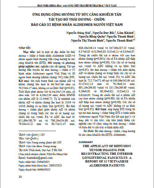 Ứng dụng cộng hưởng từ sức căng khuếch tán tái tạo bó thái dương - chẩm: báo cáo 32 bệnh nhân Alzheimer người Việt Nam