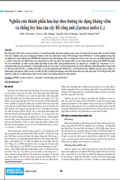 Nghiên cứu thành phần hóa học theo hướng tác dụng kháng viêm và chống ôxy hóa của cây Bồ công anh (Lactuca indica L.)