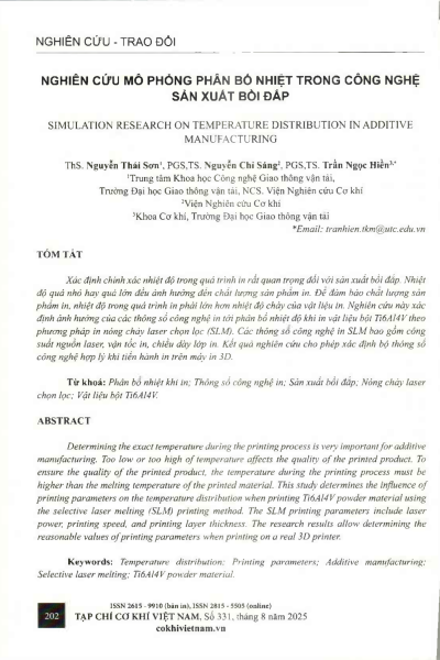 Nghiên cứu mô phỏng phân bố nhiệt trong công nghệ sản xuất bồi đắp