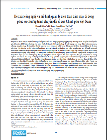 Đề xuất công nghệ và mô hình quản lý điện toán đám mây di động phục vụ chương trình chuyển đổi số của Chính phủ Việt Nam