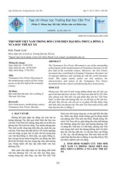 Thơ mới Việt Nam trong bối cảnh hiện đại hóa thơ ca Đông Á nửa đầu thế kỷ XX