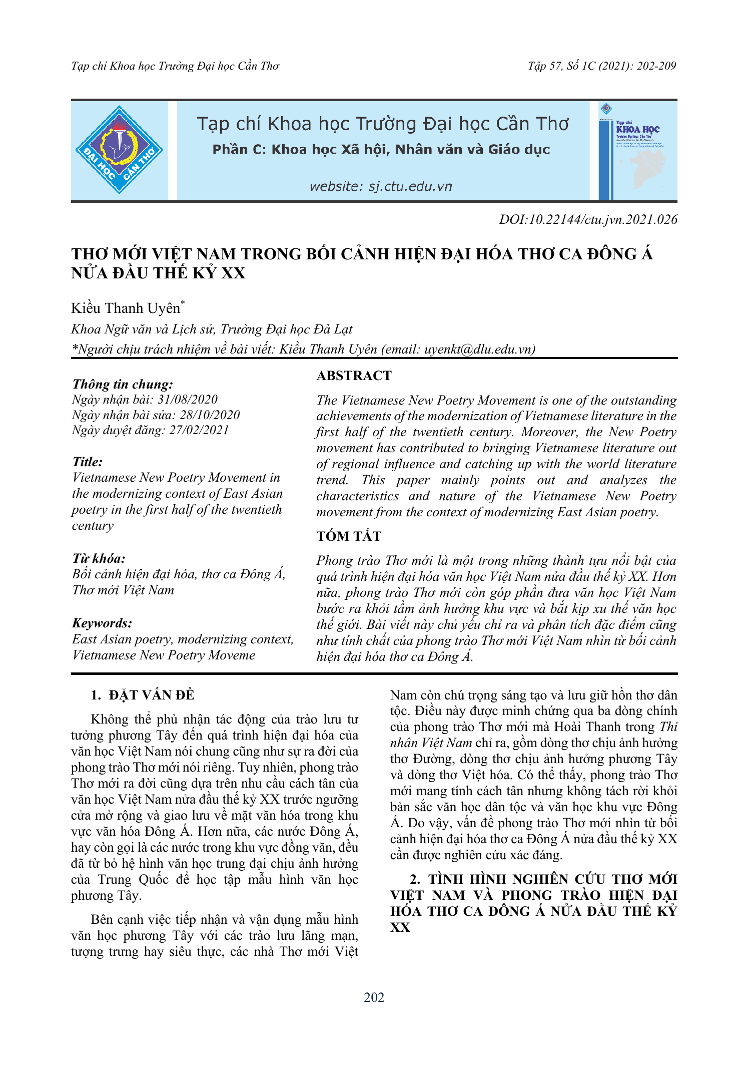 Thơ mới Việt Nam trong bối cảnh hiện đại hóa thơ ca Đông Á nửa đầu thế kỷ XX