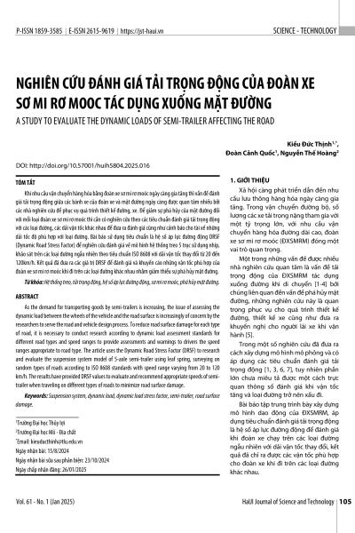 Nghiên cứu đánh giá tải trọng động của đoàn xe sơ mi rơ mooc tác dụng xuống mặt đường