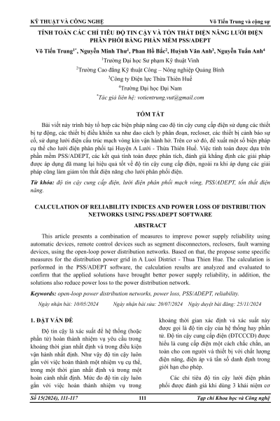 Tính toán các chỉ tiêu độ tin cậy và tổn thất điện năng lưới điện phân phối bằng phần mềm PSS/ADEPT