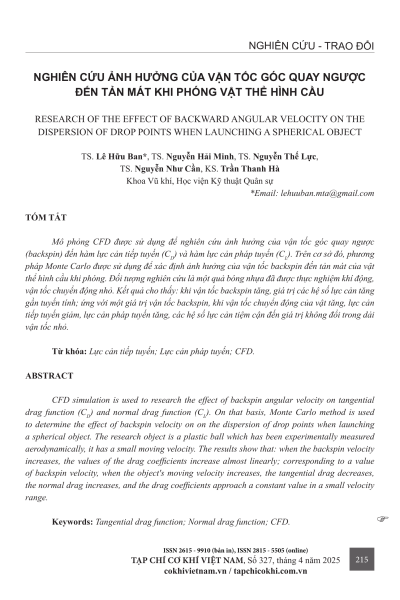Nghiên cứu ảnh hưởng của vận tốc góc quay ngược đến tán mát khi phóng vật thể hình cầu