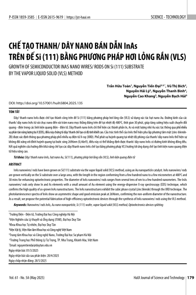 Chế tạo thanh/dây nano bán dẫn InAs trên đế Si (111) bằng phương pháp hơi lỏng rắn (VLS)