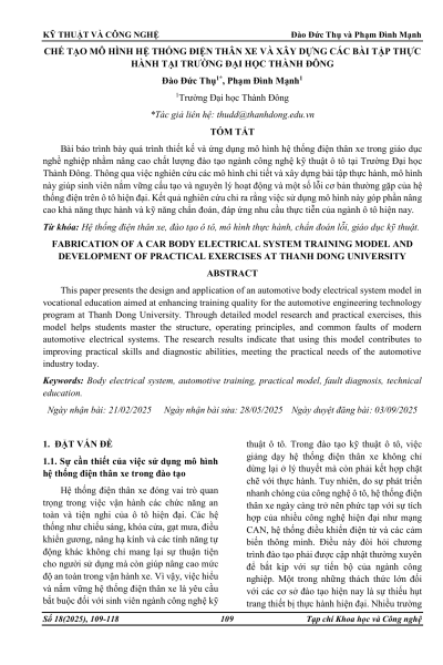 Chế tạo mô hình hệ thống điện thân xe và xây dựng các bài tập thực hành tại Trường Đại học Thành Đông