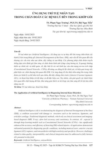 Ứng dụng trí tuệ nhân tạo trong chẩn đoán các bệnh lý bên trong khớp gối