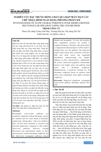 Nghiên cứu đặc trưng dòng chảy qua đập tràn mặt cắt chữ nhật, đỉnh ngắn bằng phương pháp CFD