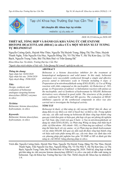 Thiết kế, tổng hợp và đánh giá khả năng ức chế enzyme histone deacetylase (HDAC) in silico của một số dẫn xuất tương tự belinostat