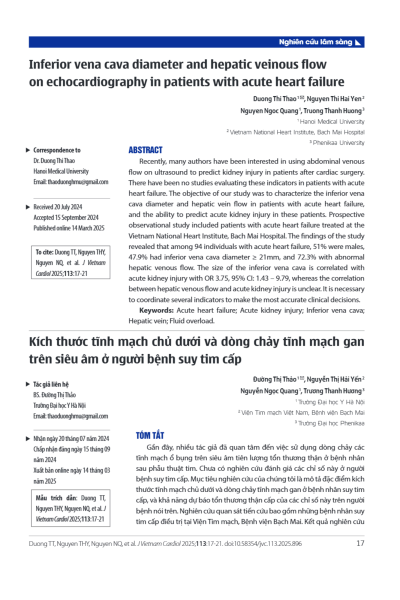 Kích thước tĩnh mạch chủ dưới và dòng chảy tĩnh mạch gan trên siêu âm ở người bệnh suy tim cấp