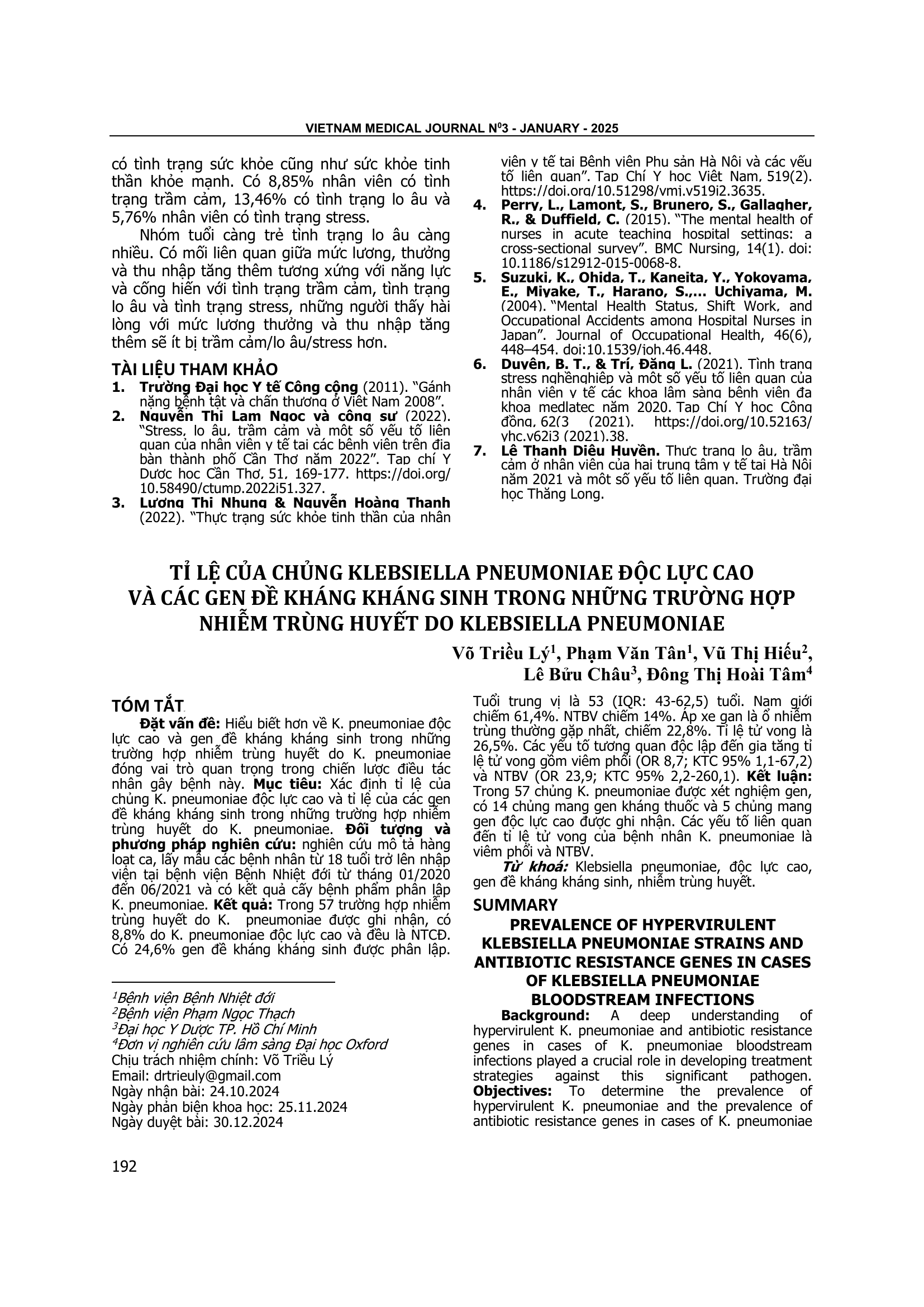Tỉ lệ của chủng Klebsiella Pneumoniae độc lực cao và các gen đề kháng kháng sinh trong những trường hợp nhiễm trùng huyết do Klebsiella Pneumoniae