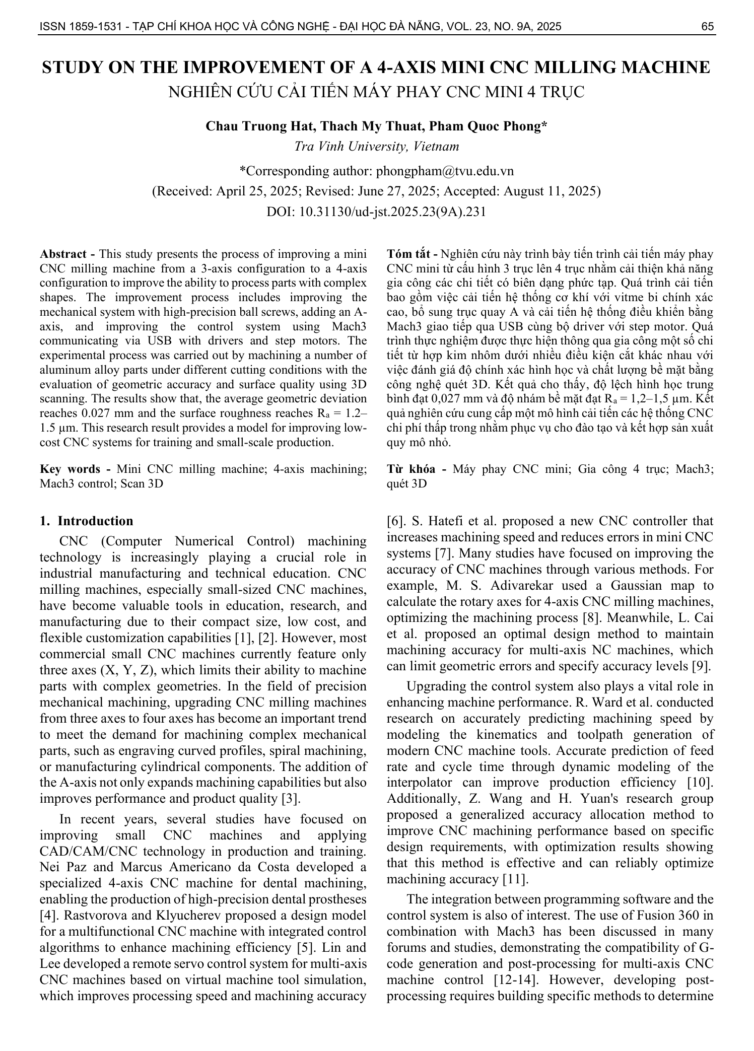 Nghiên cứu cải tiến máy phay CNC mini 4 trục