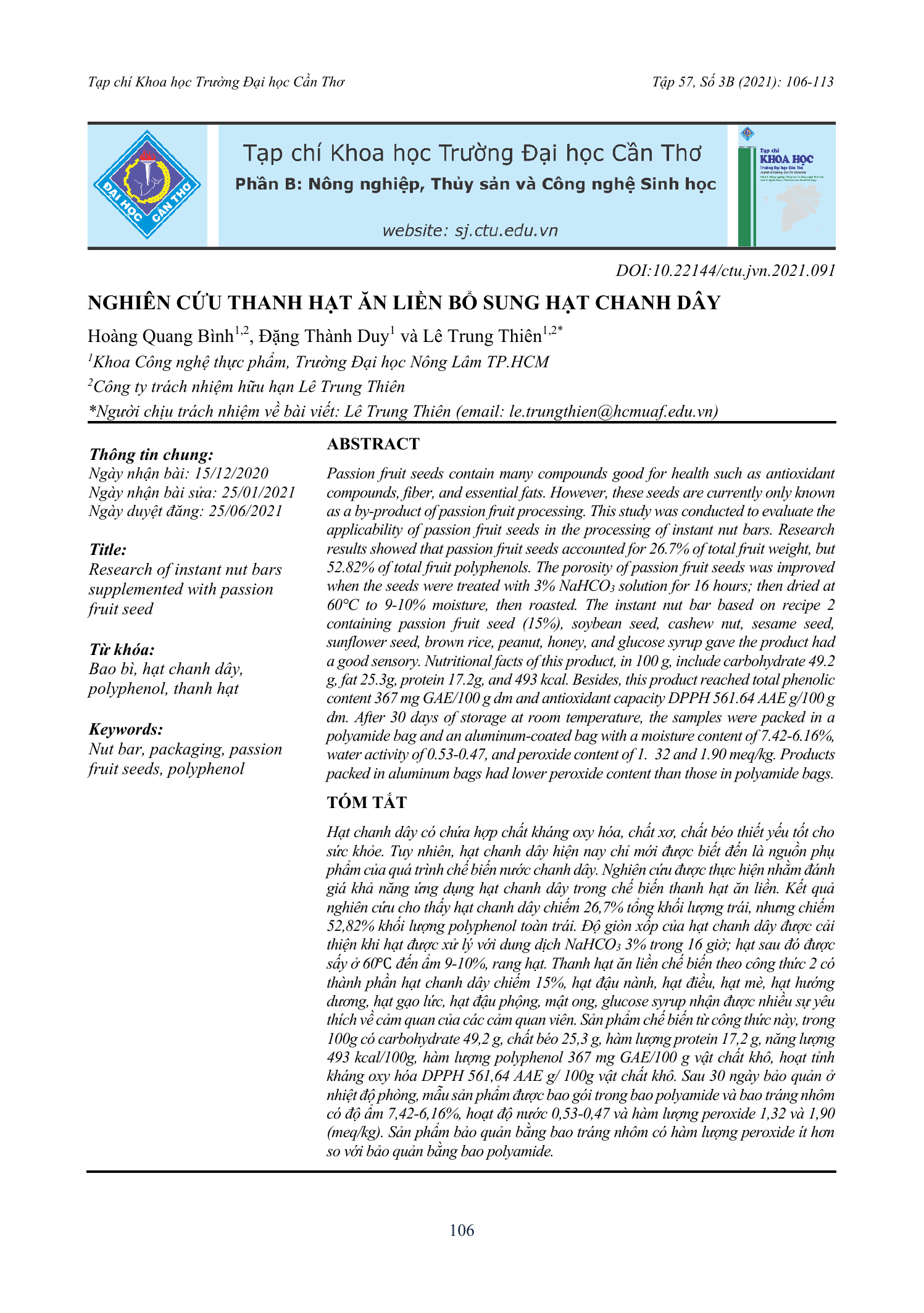 Nghiên cứu thanh hạt ăn liền bổ sung hạt chanh dây