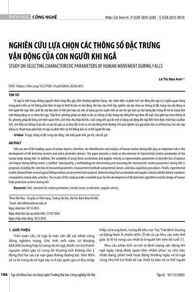 Nghiên cứu lựa chọn các thông số đặc trưng vận động của con người khi ngã