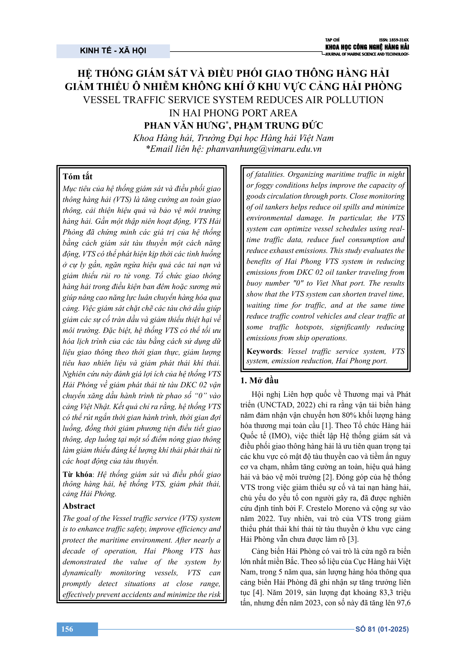 Hệ thống giám sát và điều phối giao thông hàng hải giảm thiểu ô nhiễm không khí ở khu vực cảng Hải Phòng