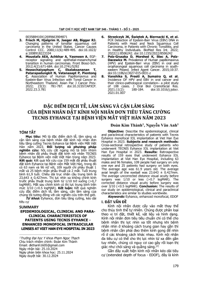 Đặc điểm dịch tễ, lâm sàng và cận lâm sàng của bệnh nhân đặt kính nội nhãn đơn tiêu tăng cường Tecnis Eyhance tại Bệnh viện Mắt Việt Hàn năm 2023