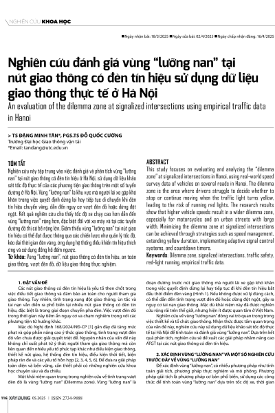 Nghiên cứu đánh giá vùng “lưỡng nan” tại nút giao thông có đèn tín hiệu sử dụng dữ liệu giao thông thực tế ở Hà Nội