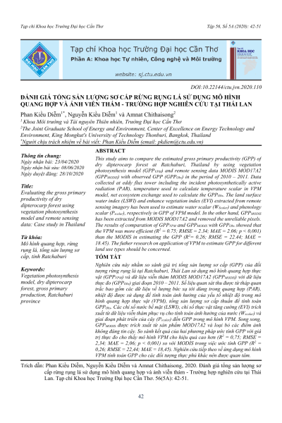 Đánh giá tổng sản lượng sơ cấp rừng rụng lá sử dụng mô hình quang hợp và ảnh viễn thám - Trường hợp nghiên cứu tại Thái Lan