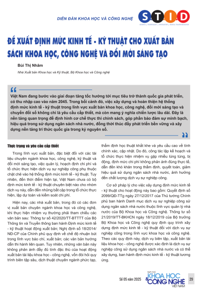 Đề xuất định mức kinh tế – kỹ thuật cho xuất bản sách khoa học, công nghệ và đổi mới sáng tạo