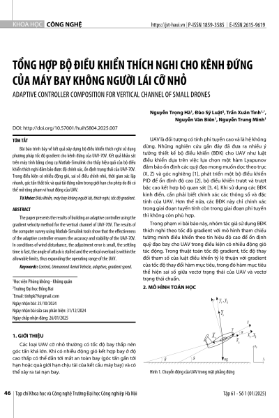 Tổng hợp bộ điều khiển thích nghi cho kênh đứng của máy bay không người lái cỡ nhỏ