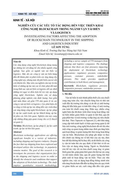 Nghiên cứu các yếu tố tác động đến việc triển khai công nghệ Blockchain trong ngành vận tải biển và logistics