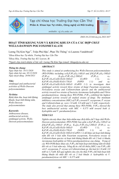 Hoạt tính kháng nấm và kháng khuẩn của các hợp chất Wells-Dawson polyoxometalate