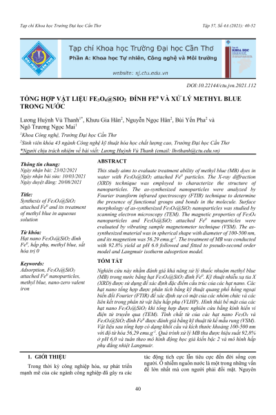Tổng hợp vật liệu Fe₃O₄@SiO₂ đính Fe⁰ và xử lý methyl blue trong nước