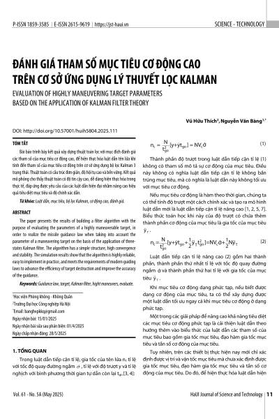 Đánh giá tham số mục tiêu cơ động cao trên cơ sở ứng dụng lý thuyết lọc Kalman