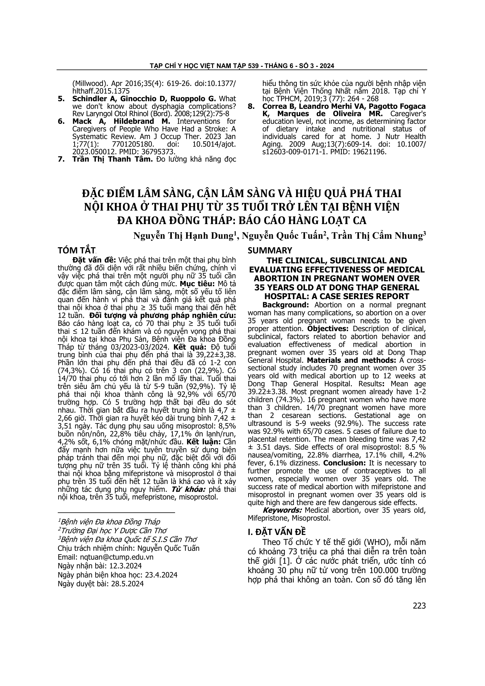 Đặc điểm lâm sàng, cận lâm sàng và hiệu quả phá thai nội khoa ở thai phụ từ 35 tuổi trở lên tại Bệnh viện Đa khoa Đồng Tháp: Báo cáo hàng loạt ca