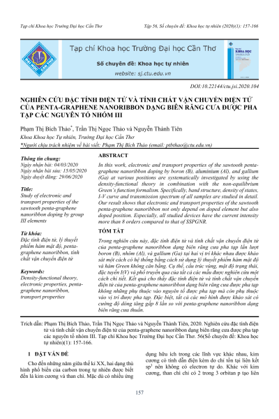 Nghiên cứu đặc tính điện tử và tính chất vận chuyển điện tử của penta-graphene nanoribbon dạng biên răng cưa được pha tạp các nguyên tố nhóm III