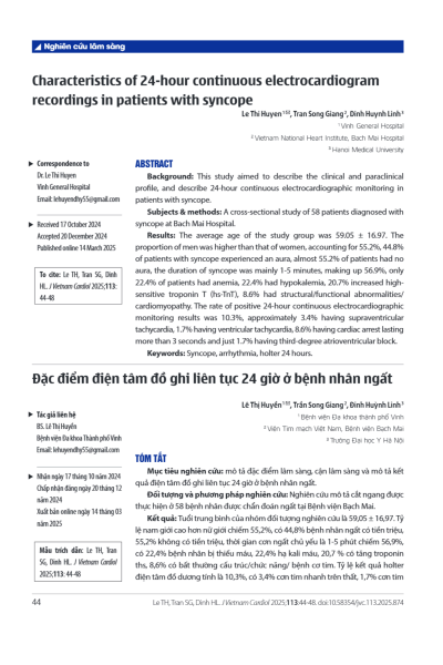 Đặc điểm điện tâm đồ ghi liên tục 24 giờ ở bệnh nhân ngất