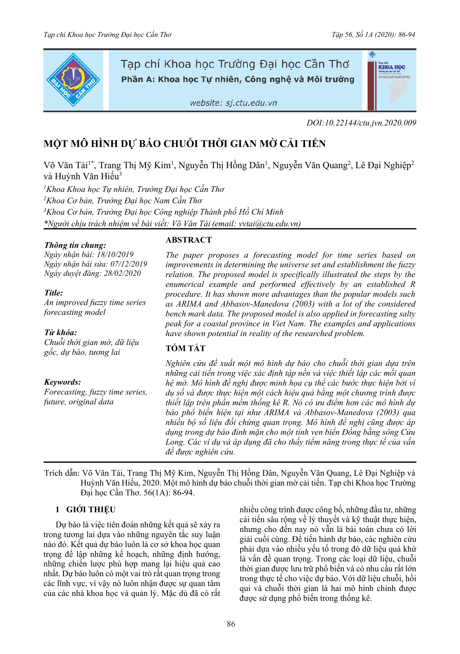 Một mô hình dự báo chuỗi thời gian mờ cải tiến