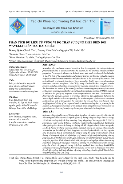 Phân tích dữ liệu từ vùng vĩ độ thấp sử dụng phép biến đổi wavelet liên tục hai chiều