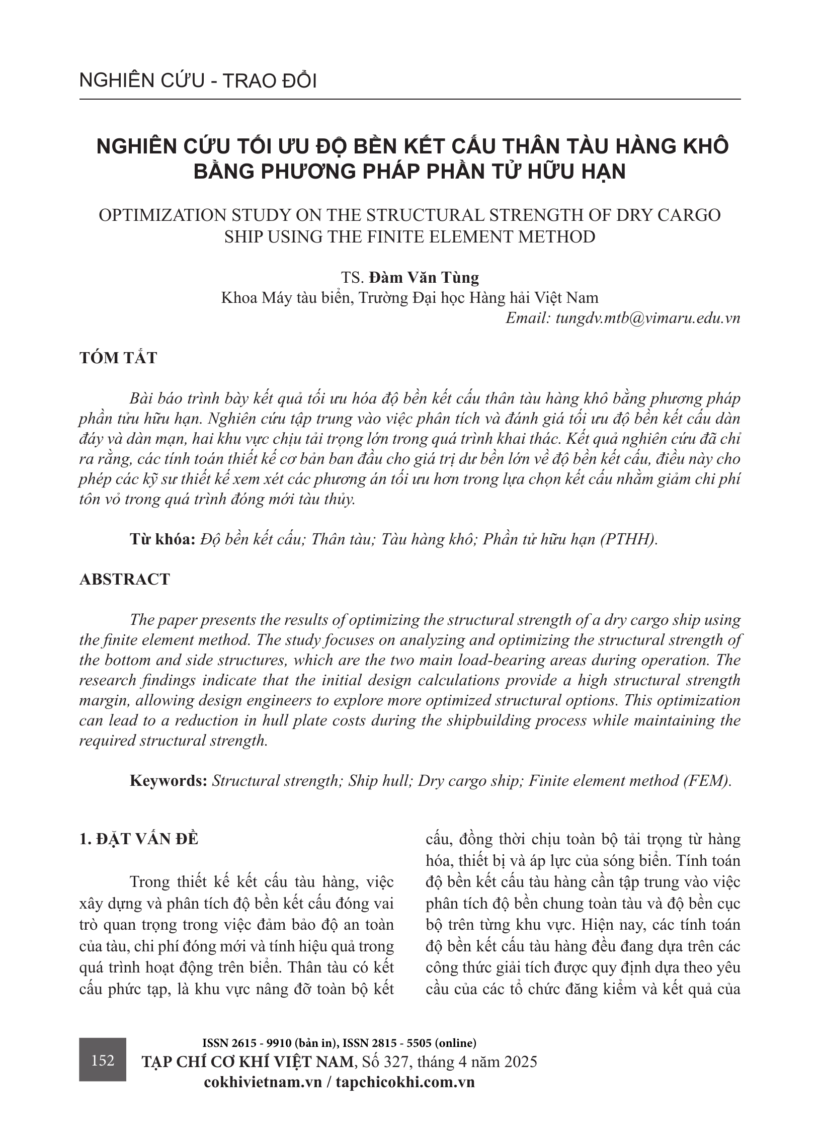 Nghiên cứu tối ưu độ bền kết cấu thân tàu hàng khô bằng phương pháp phần tử hữu hạn
