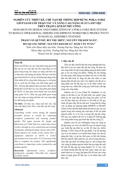Nghiên cứu thiết kế, chế tạo hệ thống hộp đựng Poka-Yoke giúp giảm lỗi thao tác và nâng cao năng suất làm việc trên trạm lắp ráp thủ công