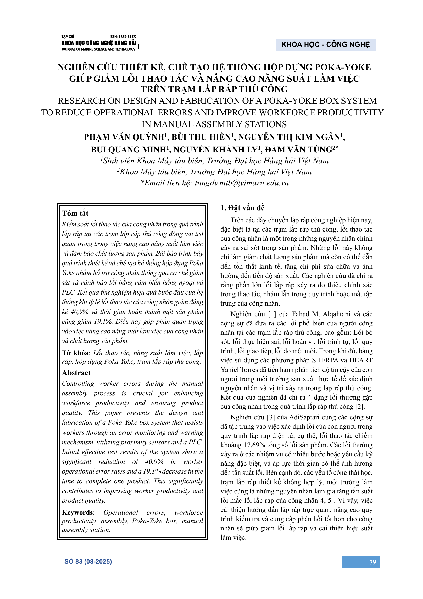 Nghiên cứu thiết kế, chế tạo hệ thống hộp đựng Poka-Yoke giúp giảm lỗi thao tác và nâng cao năng suất làm việc trên trạm lắp ráp thủ công
