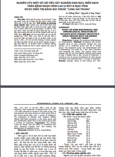 Nghiên cứu một số chỉ tiêu xét nghiệm sinh hoá, miễn dịch trên bệnh nhân viêm gan virus B mạn tính được điều trị bằng bài thuốc “Long sài thang”