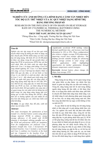 Nghiên cứu ảnh hưởng của hình dạng cánh tản nhiệt đến tốc độ lưu trữ nhiệt của ắc quy nhiệt dạng hình trụ bằng phương pháp số